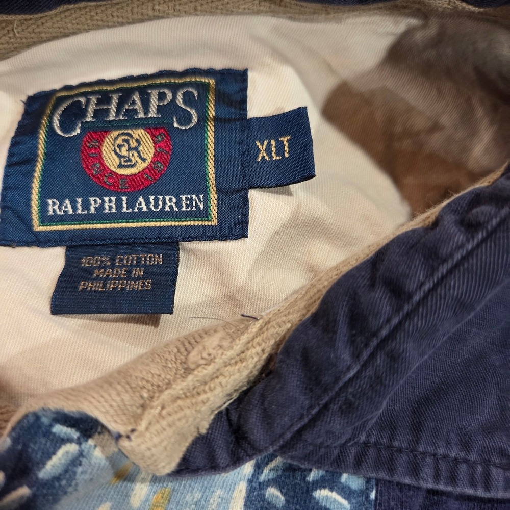 Vintage 90s Y2K Chaps Ralph Lauren Blue Striped Polo Shirt XL Tall  Grandpacore - Picture 5 of 6